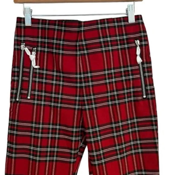 ZARA red plaid punk pants with zippers - Picture 5 of 7